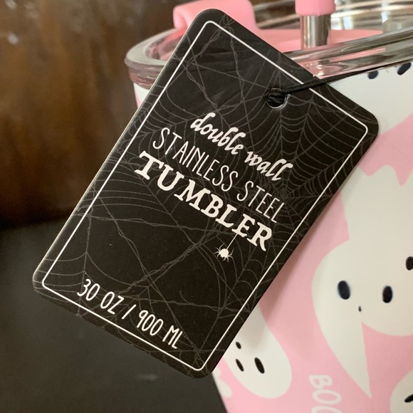 Pink Ghosts 30oz Stainless Steel Insulated Halloween Tumbler with Straw - Picture 8 of 10